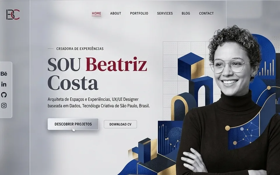 Exemplo de site de portfólio institucional em desktop